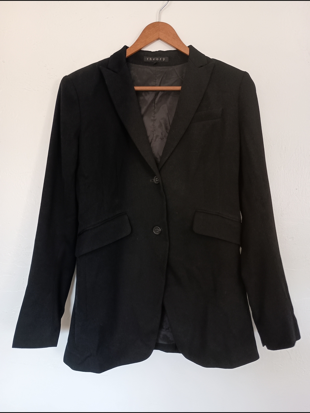 Theory Wool Black Blazer Suit Jacket Notch Lapel Two-Button Women's 10